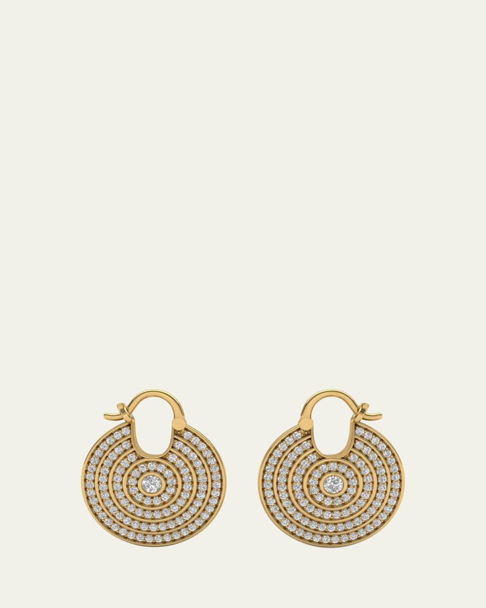 18K Yellow Gold Universum Pave Hoop Earrings with White Diamonds